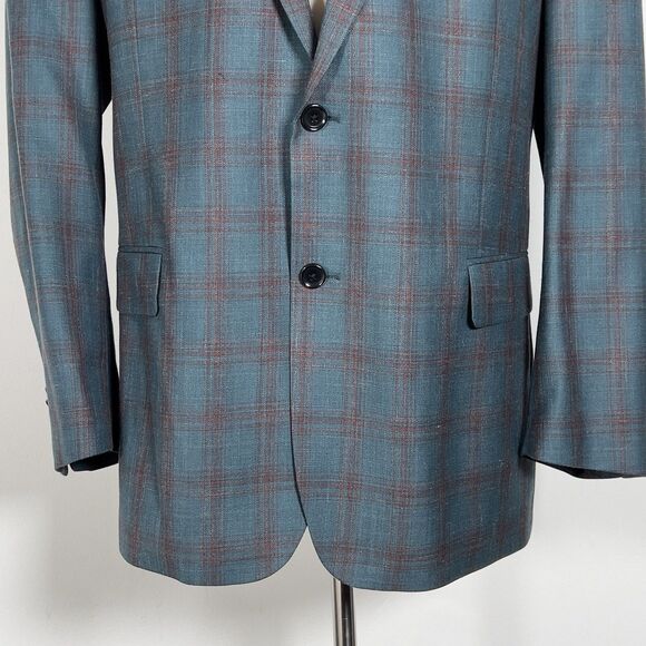 Renoir Double Vent 2 Button Blazer Jacket Mens Sz 46R Green Plaid Wool Linen - Picture 4 of 16